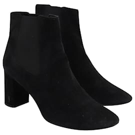 Saint Laurent-Saint Laurent Lou Ankle Boots in Black Suede-Black