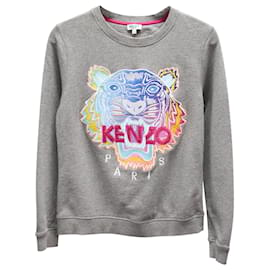 Kenzo-Kenzo Embroidered Tiger Sweatshirt in Grey Cotton-Grey