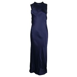 Dkny Ärmelloses langes Kleid aus dunkelblauem Satin Blau Marineblau