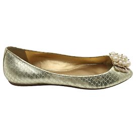 Kate Spade Bailarinas peep-toes douradas com pérolas Dourado Metálico