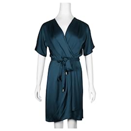 Diane Von Furstenberg-Teal Silk Genevieve Midi Dress-Green