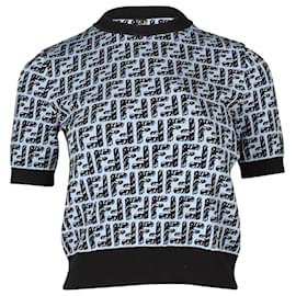 Fendi-Fendi Logo Knitted Shirt in Blue Cotton-Blue