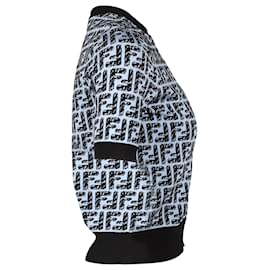 Fendi-Fendi Logo Knitted Shirt in Blue Cotton-Blue