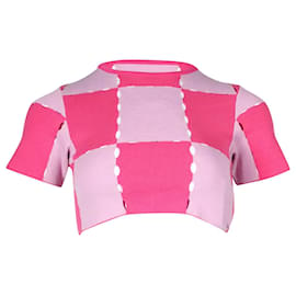 Jacquemus-Jacquemus Patchwork Ribbed Crop Top in Pink Cotton-Pink