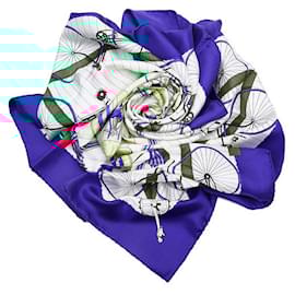 Hermès-hermès Les Becanes Silk Scarf blue-Blue