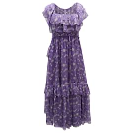 Ulla Johnson-Ulla Johnson Penninah Cold Shoulder Ruffle Dress in Purple Silk-Other