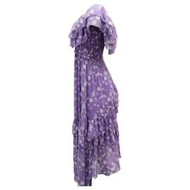 Ulla Johnson-Ulla Johnson Penninah Cold Shoulder Ruffle Dress in Purple Silk-Other