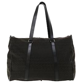 Fendi-FENDI Zucchino Canvas Boston Bag Nero Auth am3471-Nero