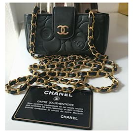 Chanel-chanel camelia shoulder strap-Black,Golden,Gold hardware