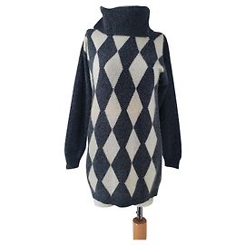 Autre Marque Pull Polo Oversize Losanges DANIEL HECHTER Blanc Gris Blanc Gris