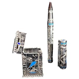 Autre Marque-S.T Dupont PHARAOH pen+lighter limited set-Silvery