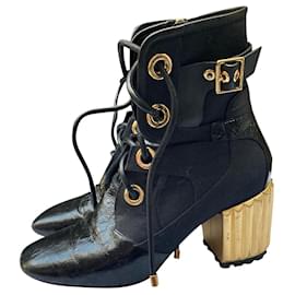 Dior-Sublime original Dior black and gold ankle boots-Black,Golden,Gold hardware