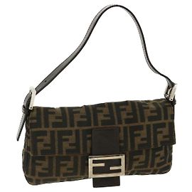 FENDI Zucca Tela Mamma Baguette Borsa a Spalla Marrone Auth lt693 Marrone