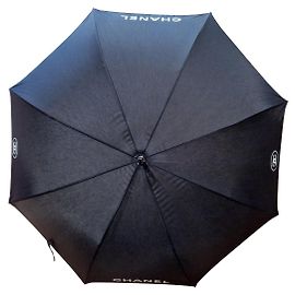 Chanel umbrella black leather handle Black