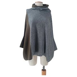 Autre Marque Someday Poncho Pullover Kaschmir Wollmischung Grün Grau Grün Grau