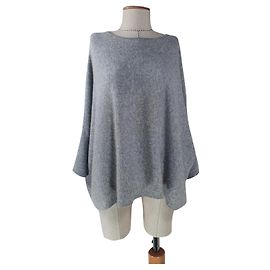 Autre Marque Someday Oversize Kaschmir Wolle Pullover Poncho Stil Grau Grau