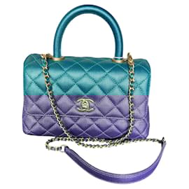 Chanel-Small Coco Top Handle in Metallic Iridescent Mermaid Blue Caviar Leather Flap.-Blue