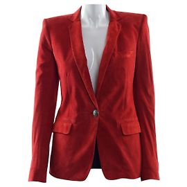 Balmain Suede Single Breasted Jacket in Red Red