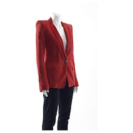 Balmain-Balmain Suede Single Breasted Jacket in Red-Red