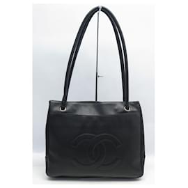Chanel-VINTAGE CHANEL CABAS SHOPPING LOGO CC IN CAVIAR LEATHER HAND BAG-Black