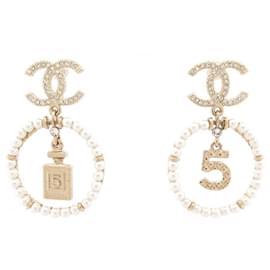 Chanel-NINE EARRINGS CHANEL LOGO CC PEARL BOTTLE NUMBER 5 DORE EARRINGS-Golden