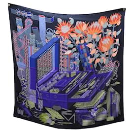 Hermès-HERMES SHAWL LES TRESORS D'UN ARTISTE IN CASHMERE AND SILK BLUE SILK SHAWL-Blue