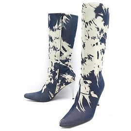 Céline CELINE HIGH HEEL BOOTS IN BLUE WHITE DENIM CANVAS 38 BLUE BOOTS SHOE Other