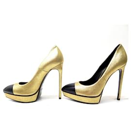 Saint Laurent-NINE SAINT LAURENT JANIS PUMPS 320314 39 LEATHER GOLDEN PUMPS-Golden