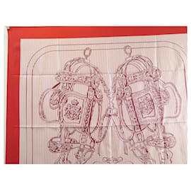 Hermès-NEW HERMES BRIDES DE GALA SQUARE STRIPE SCARF 90 IN RED SILK SILK SCARF-Red