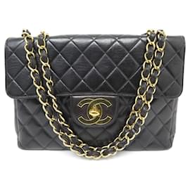 Chanel-VINTAGE CHANEL CLASSIC TIMELESS MAXI JUMBO HANDBAG IN BLACK LEATHER BAG-Black