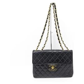 Chanel-VINTAGE CHANEL CLASSIC TIMELESS MAXI JUMBO HANDBAG IN BLACK LEATHER BAG-Black