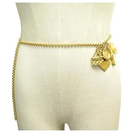 Chanel-VINTAGE BELT CHANEL NECKLACE CHAIN LUCKY CHARMS T90 GOLD METAL CHAIN BELT-Golden