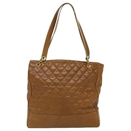 Chanel-CHANEL Matelasse Chain Shoulder Bag Lamb Skin Brown CC Auth ar8527-Brown