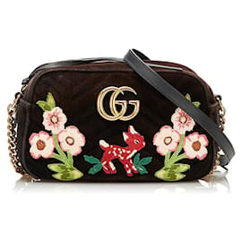 Gucci-GG Marmont Velor Bambi Flower Bag 447632-Black