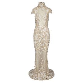 Vestido Zuhair Murad Haute Couture com Paillettes enfeitadas Branco