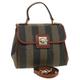 Fendi-FENDI Sac à main en toile de noix de pécan 2façon Brown Auth 33981-Marron