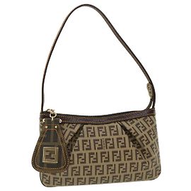 FENDI Zucchino Canvas Accessory Pouch Brown Auth 33894 Brown