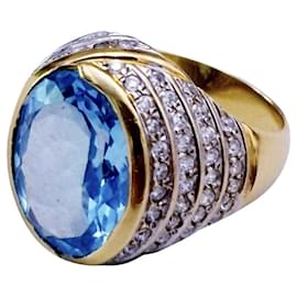 Autre Marque-Gold ring 18 carats-Silvery,Golden,Turquoise