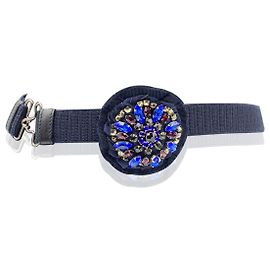Prada Navy Blue Elastic Adjustable Belt with Embellished Brooch 32/90 Blue