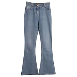 Balmain-Jeans a zampa Balmain in denim di cotone blu-Blu