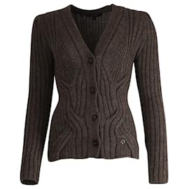 Gucci-Gucci Cardigan Fitted Modern Knit en Laine Grise-Gris
