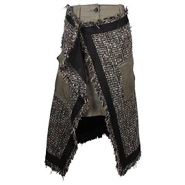 Sacai-Tweed-Overlay-Rock aus khakigrüner Wolle Grün Khaki