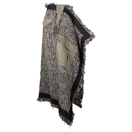 Sacai-Sacai Tweed Over Layered Skirt in Khaki Green Wool-Green,Khaki