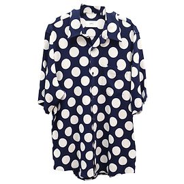 Ami Paris Polka Dot Camisa de Manga Curta com Botão Frontal em Viscose Azul Marinho e Branco Outro