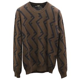 Fendi Pullover mit FF-Dachmotiv aus brauner Wolle Braun