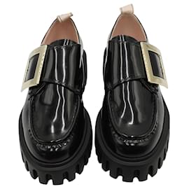 Roger Vivier-Roger Vivier Viv’ Buckle Loafers in Black Patent Leather-Black