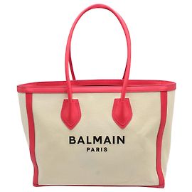 Balmain B-Armee 42 Tote mit Lederbesatz aus beigefarbenem Canvas Beige