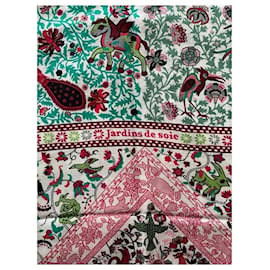 Hermès-scialle 140 cm Hermes Giardini di Seta-Rosa,Verde chiaro