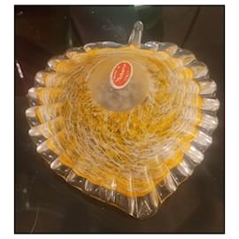 Autre Marque-JAHRGANG 50s Glastaschenentleerer aus Muranoglas Design Seguso-Weiß,Golden,Gelb