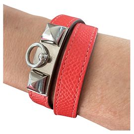 Pulseira Hermès Rivale Rosa de Couro Rosa